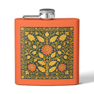 Floral Stainless Steel Flask - Golden Garden Elegance