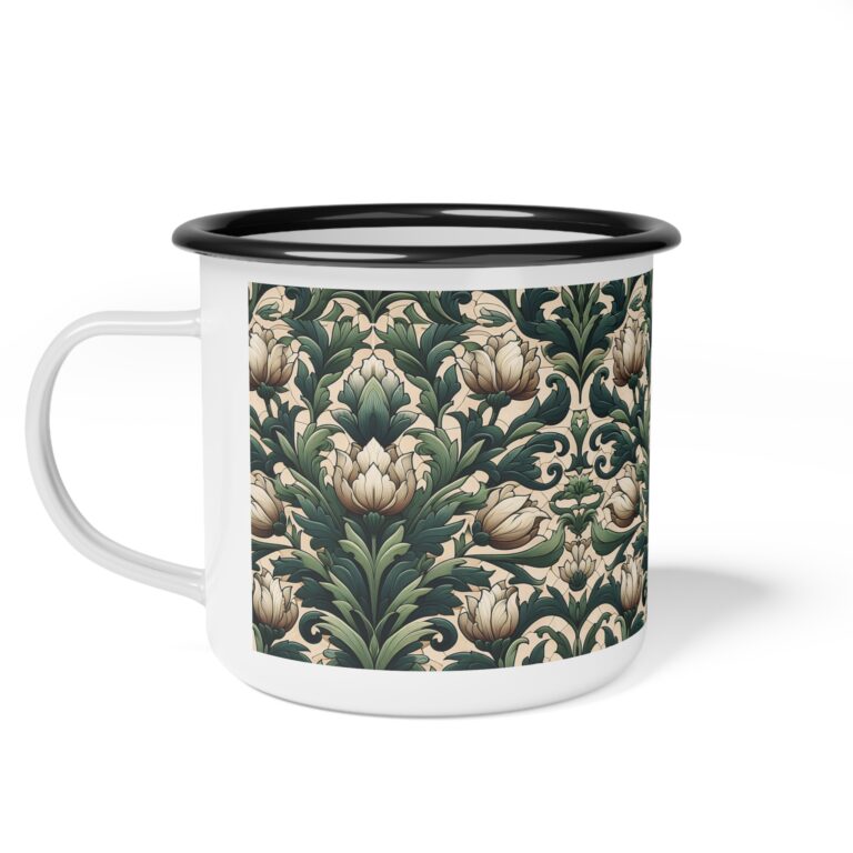 Victorian Botanical Enamel Mug – Floral Charm for Fireside Sipping
