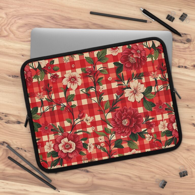 Vintage-Style Cottagecore Floral Gingham Laptop Sleeve