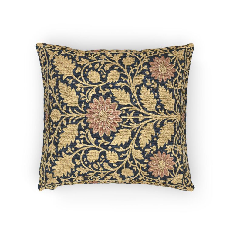 Golden Elegance – William Morris Inspired Floral Woven Pillow for Cozy Home Decor