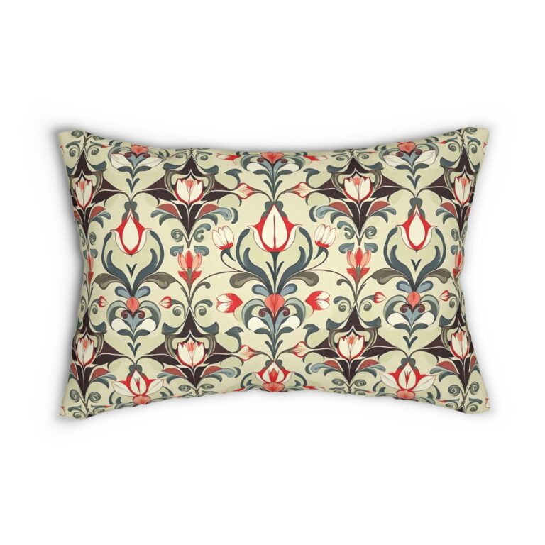 Art Nouveau Elegance – William Morris Inspired Tulip Lumbar Pillow
