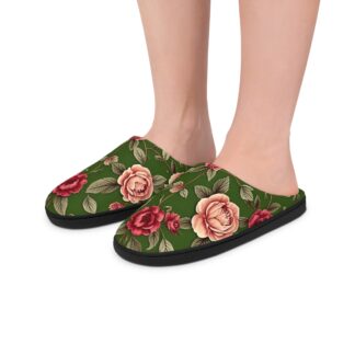 Victorian Rose Comfort Slippers in Botanical Green