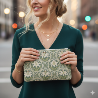 Elegant William Morris Style Lily Clutch Bag – Timeless Botanical Sophistication