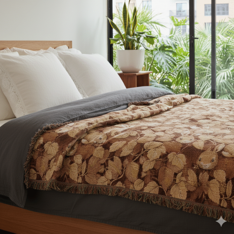 Snuggle into Nature’s Story – Woodland Rabbit Woven Blanket Delight