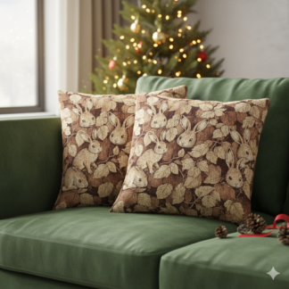 Charming Woodland Rabbits Woven Pillow – Cozy Whimsy for Every Home