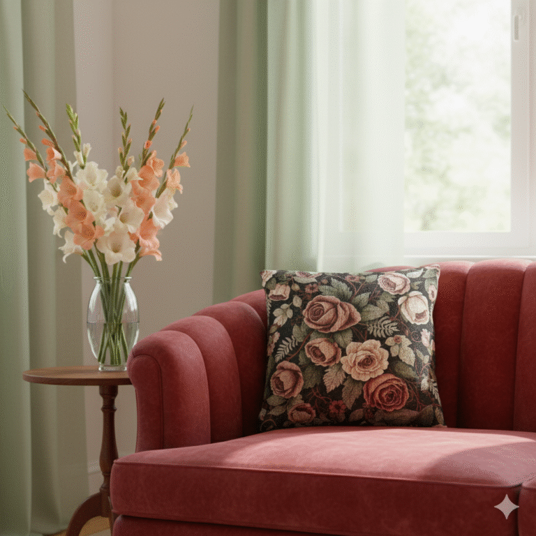 Vintage Floral Woven Pillow – Elegant Rose Design for Cozy Home Decor