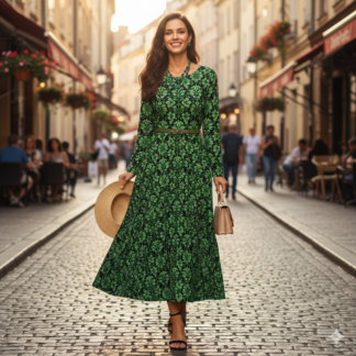 Emerald Whispers – William Morris Inspired Long Sleeve Dance Dress
