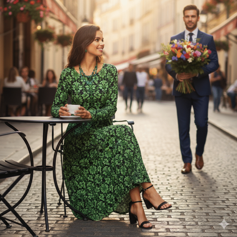 Emerald Whispers – William Morris Inspired Long Sleeve Dance Dress