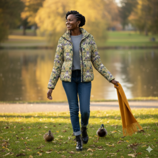 Art Nouveau Elegance in Bloom – Enchanting Floral Women’s Puffer Jacket