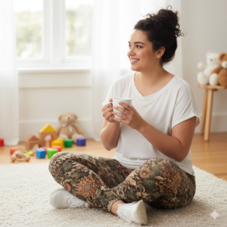 Plus Size Leggings with William Morris–Inspired Chrysanthemum Floral – Vintage Botanical Activewear