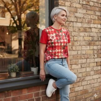 Floral Checkered Short Sleeve Shirt, Botanical Gingham Summer Top