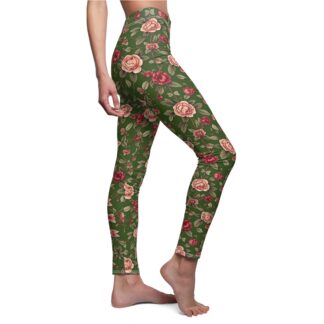 Romantic Rose Garden Victorian Floral Leggings in Victorian Green