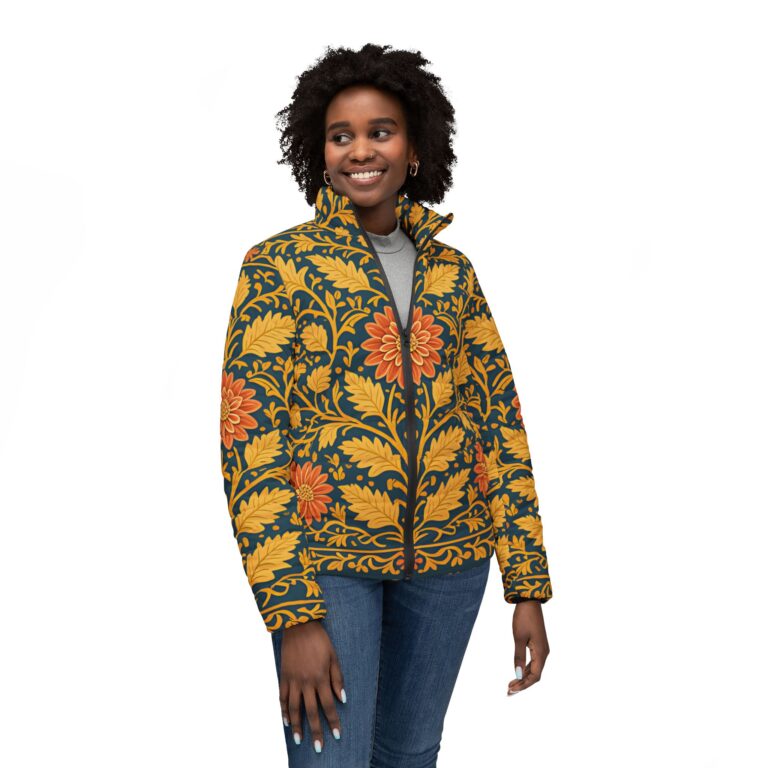 William Morris-inspired Floral Puffer Jacket – Warmth Meets Timeless Artistry