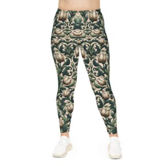 Plus Size Art Nouveau Floral Leggings – Wearable Vintage Elegance, Boho Everyday Fashion