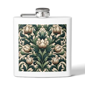 Heritage Floral Stainless Steel Flask 6oz – William Morris Inspired Elegance