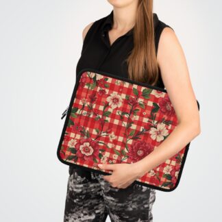 Vintage-Style Cottagecore Floral Gingham Laptop Sleeve