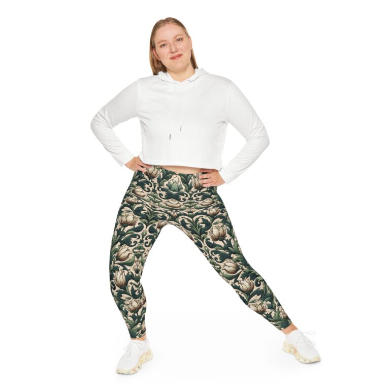 Plus Size Art Nouveau Floral Leggings – Wearable Vintage Elegance, Boho Everyday Fashion