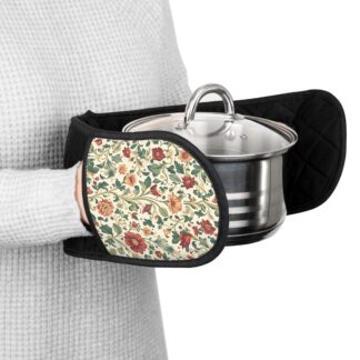 Floral Quilted Double Oven Mitts — Vintage Rose Kitchen Heat-Resistant Handle Cover for Warm Kitchen Moments