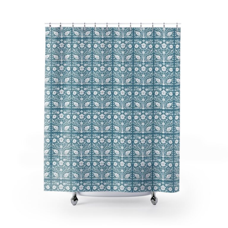 Vintage-Inspired Botanical Tile Shower Curtain — Drape Your Bath in Artistic History