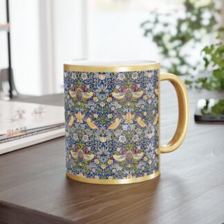 Gilded Orchard Bird Pattern William Morris 'Strawberry Thief' Mug (Silver/Gold)