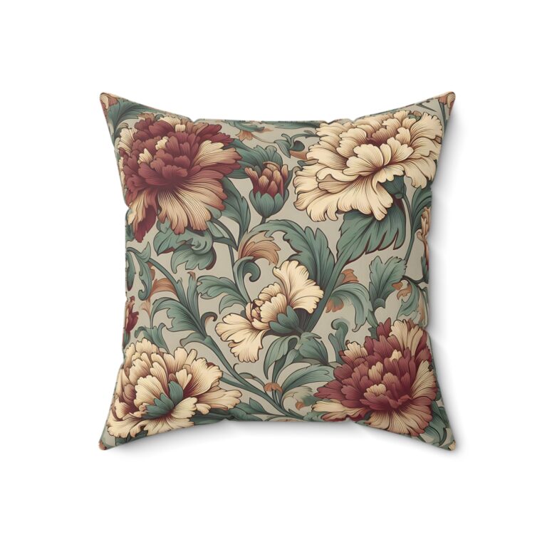 Faux Suede Pillow with Vintage Victorian Floral – William Morris Style Home Decor