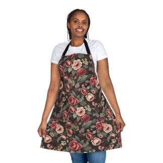 Floral Rose Vintage Kitchen Apron — Victorian-Inspired Dark Garden Pattern