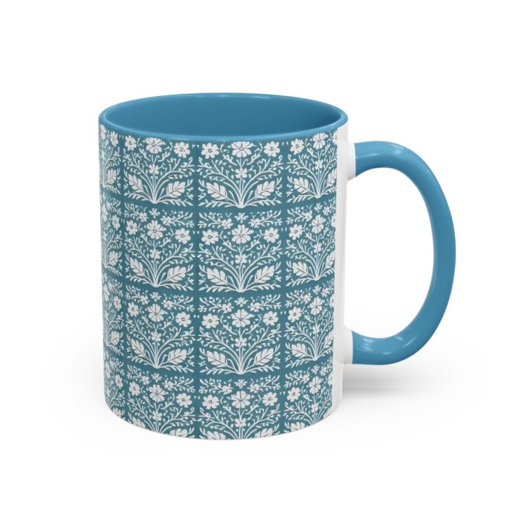 Teal Floral Tile Accent Coffee Mug — Sipping Art in a Quiet Morning Hour