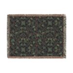 vintage floral velveteen throw – midnight teal & terracotta william morris style tapestry