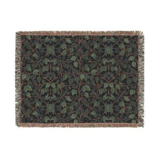 Dark Gothic Woven Throw Blanket — A Midnight Garden Unfurls Across This Subtle Floral Jacquard in Earth Tones