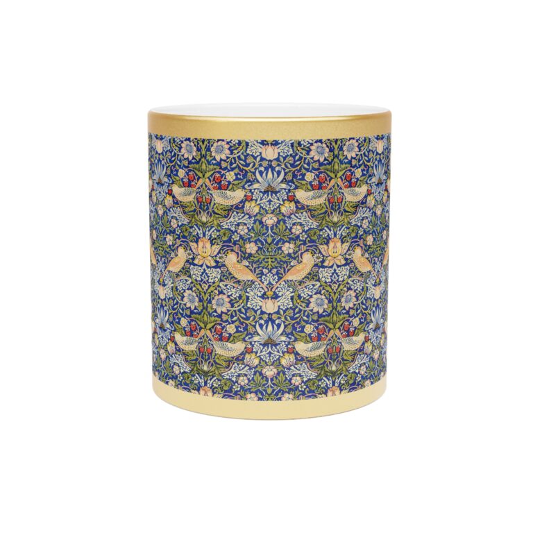 Gilded Orchard Bird Pattern William Morris ‘Strawberry Thief’ Mug (Silver/Gold)