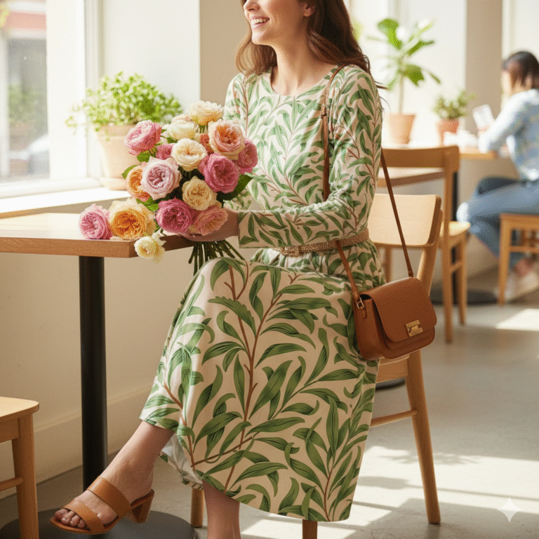 Graceful Movement in a Timeless William Morris Long Sleeve Dress
