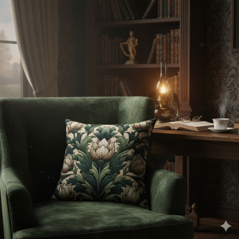 Botanical Heritage Throw Pillow – Plush Décor with William Morris Flair
