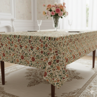 Floral Vintage Tablecloth – Terracotta Red & Green Botanical Print, Where Timeless Florals Turn Every Meal into Celebration
