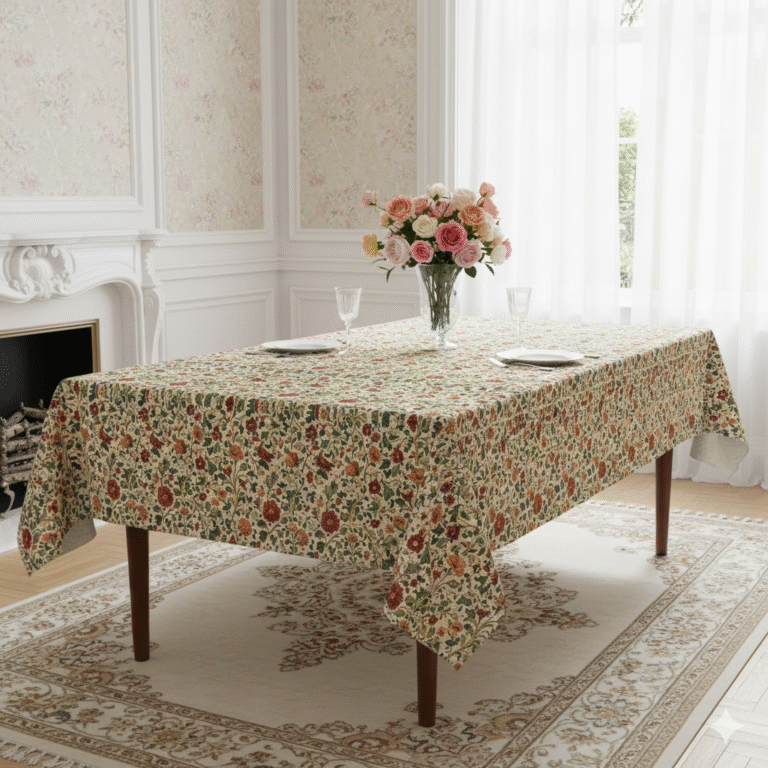 Floral Vintage Tablecloth – Terracotta Red & Green Botanical Print, Where Timeless Florals Turn Every Meal into Celebration