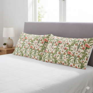 Floral Vintage Microfiber Pillow Case — Pink & Green Art Nouveau Botanical Pattern