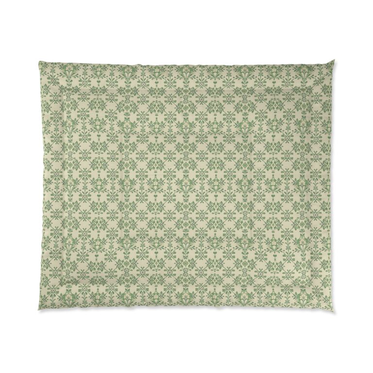 Green Vintage Floral Comforter — Reversible Patterned Bedspread to Dream Beneath a Garden Woven from Another Century