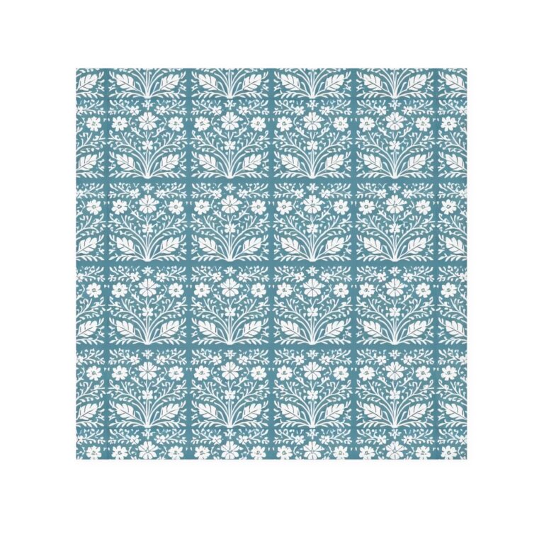 Botanical Tile Face Towel — Teal Floral Patterned Washcloth — A Gentle Caress of Everyday Art