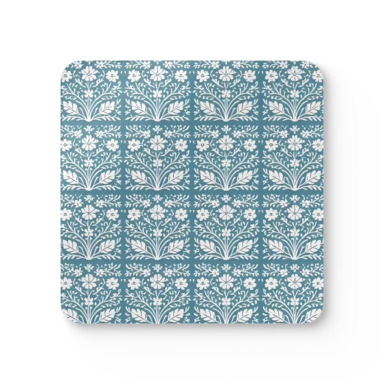 Vintage Floral Tile Cork Coaster Set (4-Pack) — A Sanctuary for Your Daily Rituals