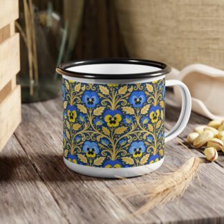 Victorian Pansy Garden Enamel Camping Mug — A Touch of William Morris Romance