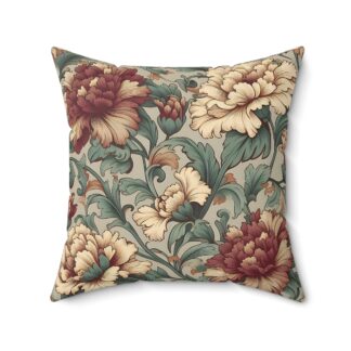 Faux Suede Pillow with Vintage Victorian Floral – William Morris Style Home Decor