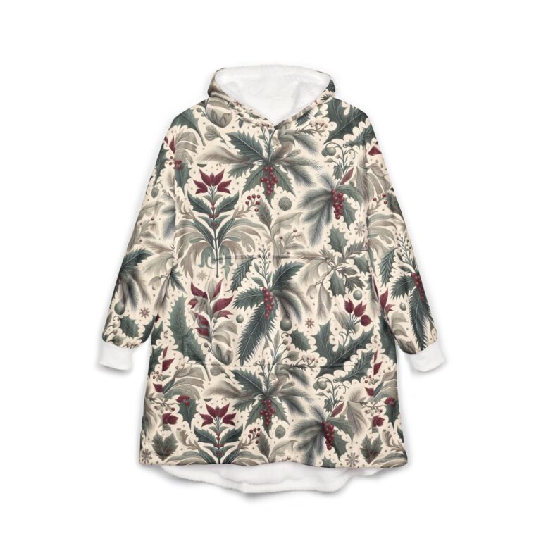 Cozy Floral Unisex Hooded Blanket Wrapped In Heritage Winter Botanical Wilderness, Plush & Warm
