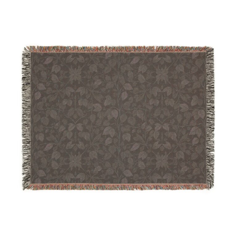 Dark Gothic Woven Throw Blanket — A Midnight Garden Unfurls Across This Subtle Floral Jacquard in Earth Tones