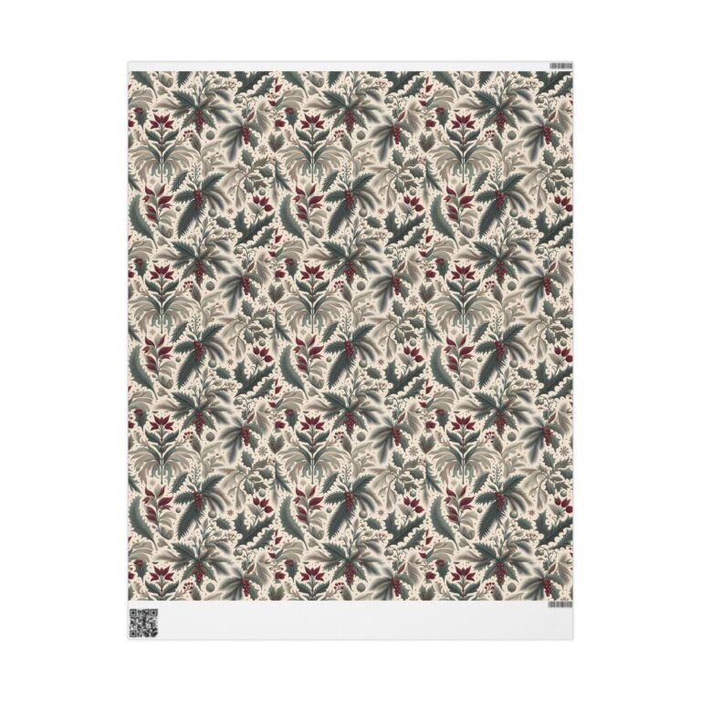 Floral Vintage Holiday Wrapping Paper – Botanical Holly & Leaf Gift Wrap Echoes Timeless Victorian Holiday Florals