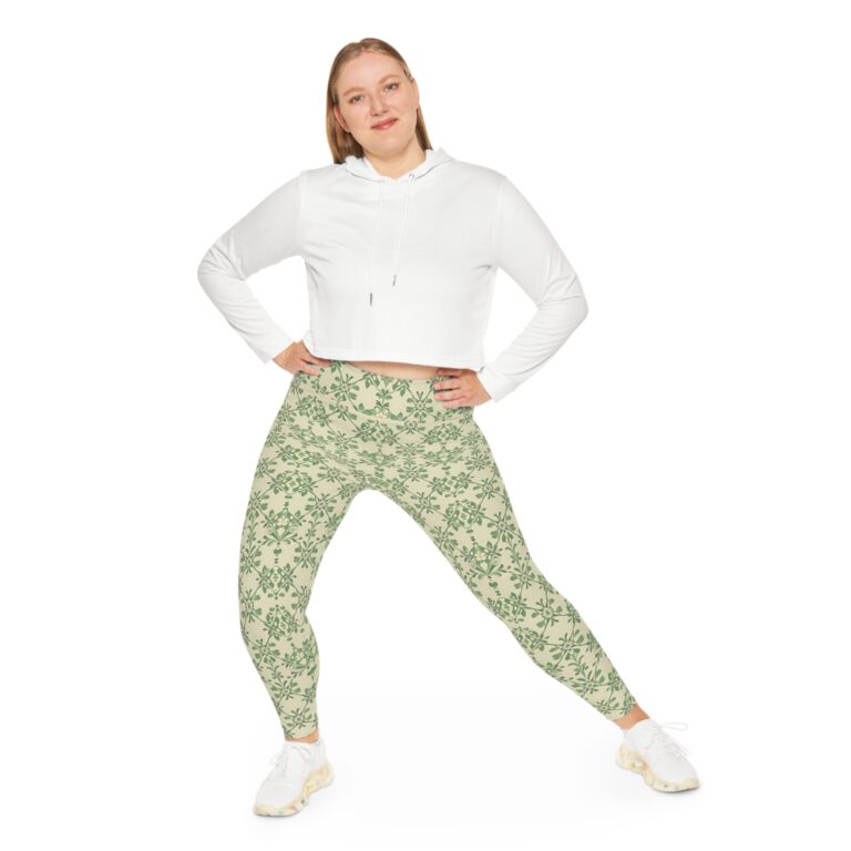 Plus Size Leggings in Vintage Green — Where Comfort Meets The Soft Echo of Old Gardens