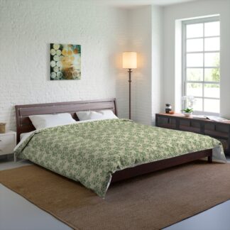 Green Vintage Floral Comforter — Reversible Patterned Bedspread to Dream Beneath a Garden Woven from Another Century