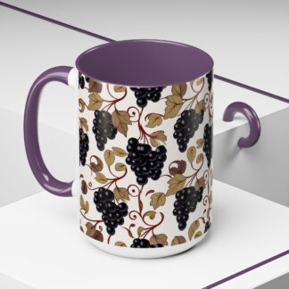 Art Nouveau Vine: Sip Daily from the Garden of Beauty — Grapevine Accent Coffee Mug, Black Grape Pattern 11/15oz