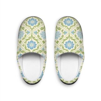 Morris's Gentle Art Floral Tile Indoor Slippers — Blue & Green Cozy House Shoes, Vintage Comfort for Every Step