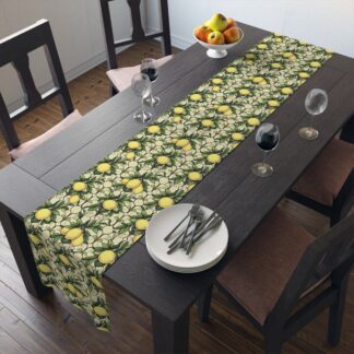 Artful Zest: A Vintage Lemon Pattern Table Runner — Citrus Floral Dining Table Decor