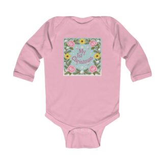 Victorian Blooms 'My 1st Christmas' Infant Bodysuit - Floral Pink Holiday Baby Onesie
