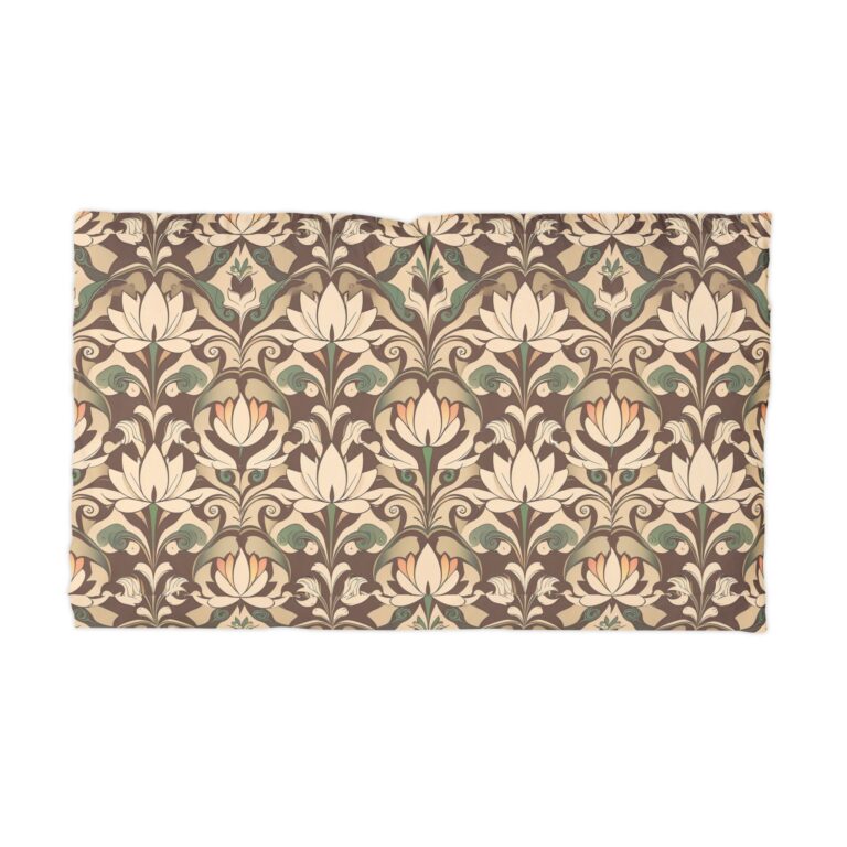 Brown Art Nouveau Lotus Pillow Case — Dreaming Upon Silken, Soft Water Lilies
